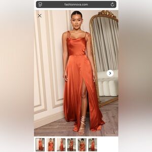 Fashion Nova Copper/Rust/Oramge Satin Dress Medium NWT